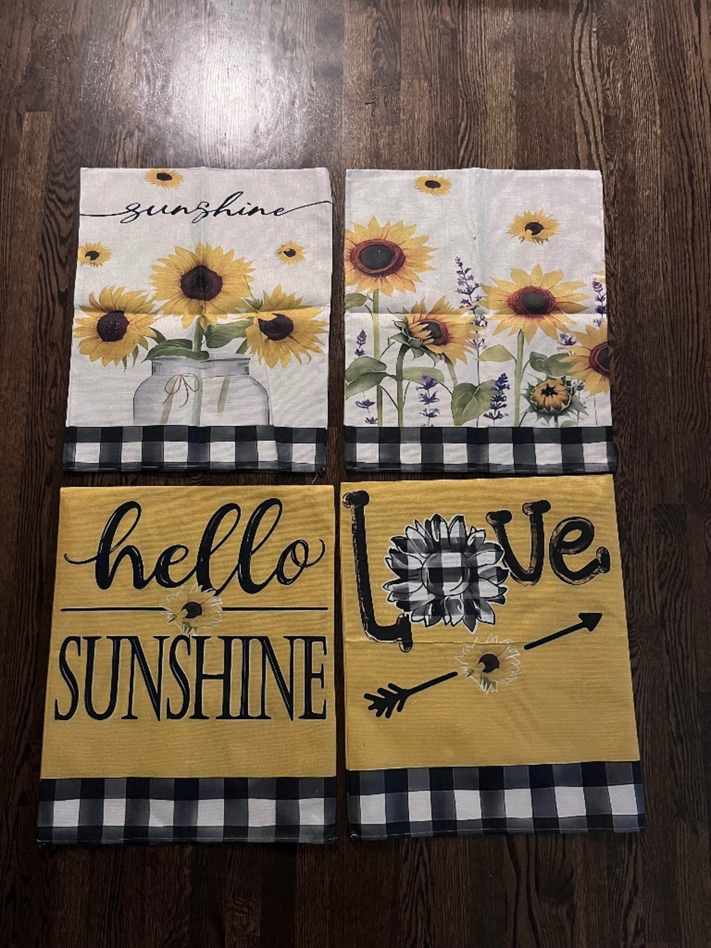 4pc Sunflower Buffalo Plaid Dining Chair Slipcovers Farmhouse Decor NEW